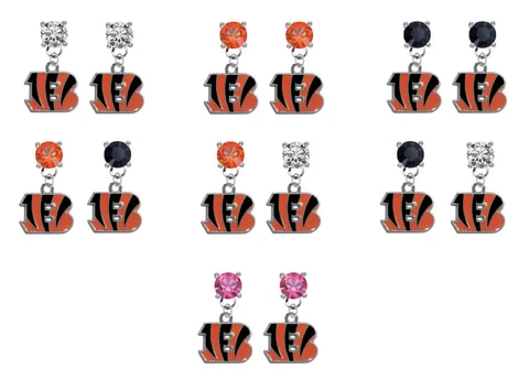 Cincinnati Bengals Crystal Earrings Stud Post Dangle - Mix & Match Colors Cover