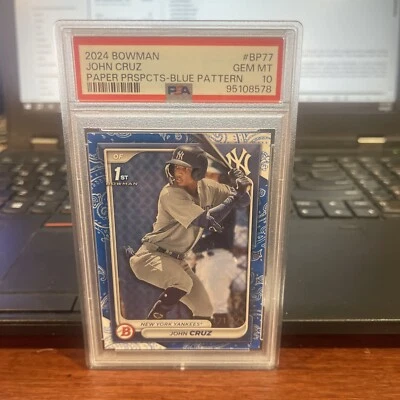 2024 Bowman Paper JOHN CRUZ 1st YANKEES Color Match BLUE Pattern /125 PSA 10 - Image 1 of 2