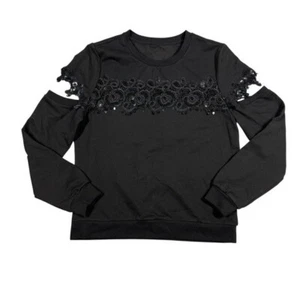 Suéter negro de lentejuelas con brazo superior expuesto manga larga Guess talla M - Imagen 1 de 8