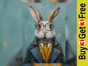 Sophisticated Bunny in Glasses Art Print 5"x7" / 6"x8" - Dapper Animal Wall Art - Picture 1 of 5