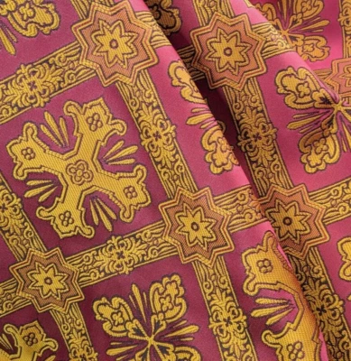Luxurious Red Gold Cross Jacquard Brocadde Fabric By Yard DIY Sewing Home Decor - Image 1 of 4