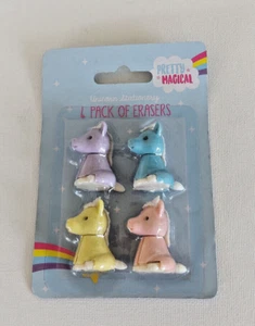 4 Pack UNICORN ERASERS " PRETTY MAGICAL" SCHOOL PARTY FAVOURS OFFICE COLLECTABLE - Picture 1 of 3