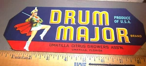 Vintage Original Label, 1940s DRUM MAJOR fruit crate Label, Great graphics - Imagen 1 de 1