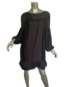 Womans Stella Mccartney Black Romantic Silk Ruffle Balloon Sleeve Dress 42 - Picture 1 of 5
