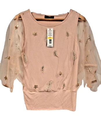Joseph A. Blusa Top Manga Bishop Transparente Adornada Rosa Humo Foto 1 de 4