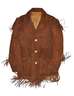 Vintage Western Jacket Mens S Brown Suede Leather Fringe Indian Hippy - Image 1 of 4