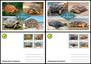 DJIBOUTI 2024 SET 2 STATIONERY CARD - AFRICA ENDANGERED TURTLES TURTLE REPTILES - Picture 1 of 5