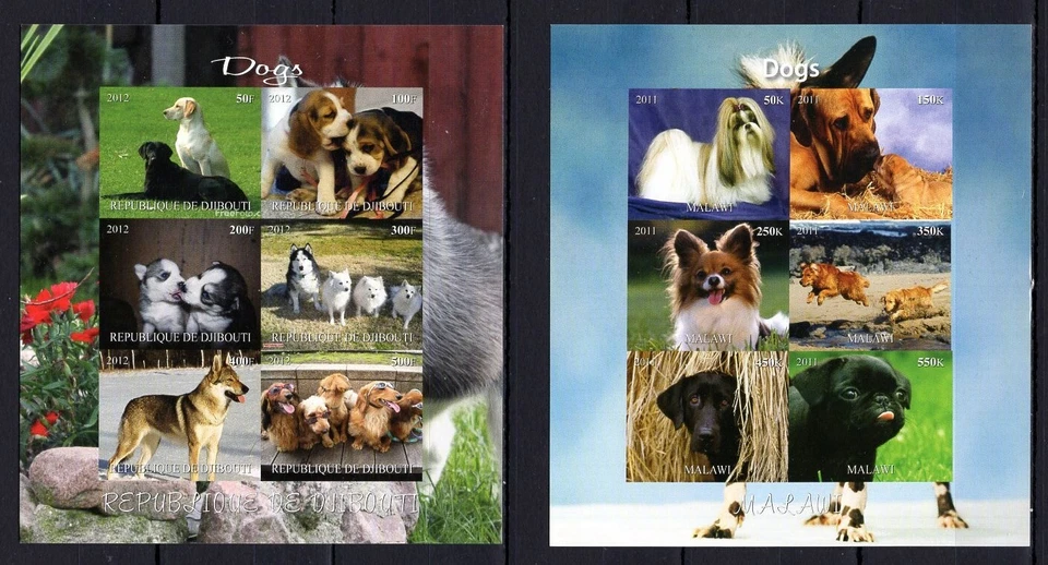 MALAWI 2011 DOGS CHIENS PETS DOMESTICATE ANIMALS FAUNA BLOC STAMPS 2 IMPERF MNH - Image 1 of 1