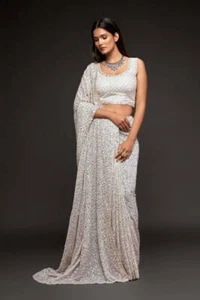 INDIO PAQUISTANÍ ROPA BODA FIESTA SARI BOLLYWOOD DISEÑADOR ÉTNICO SARI - Imagen 1 de 7