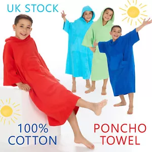 Kids Hooded Poncho Towel Childrens Beach Swimming Changing Robe 100% Cotton - Picture 1 of 17