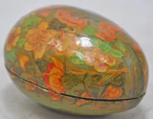Vintage Papier Mache Egg Shaped Box Original Old Hand Crafted Painted - Picture 1 of 8