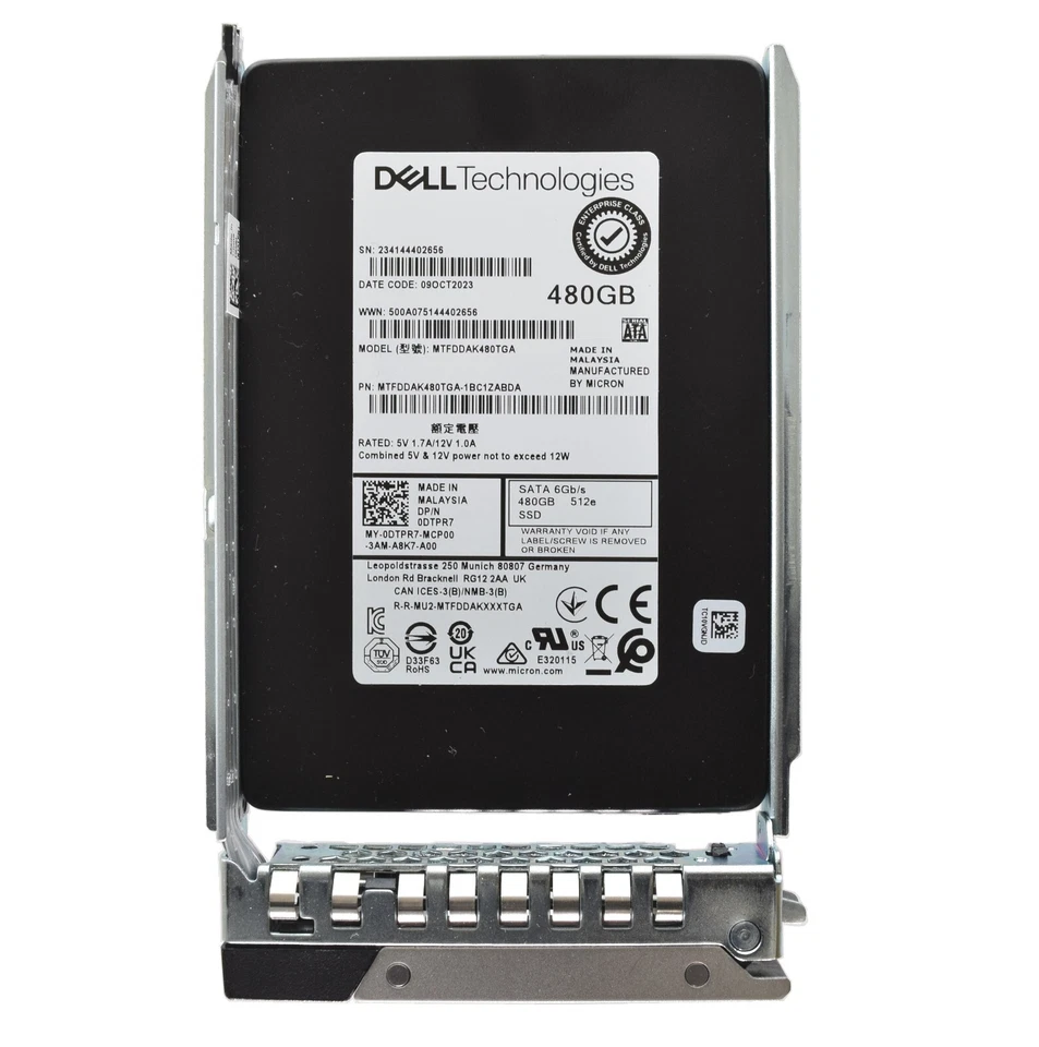 Dell Micron 2.5" 480GB 6GBPS 512e RI SATA SSD Drives - DTPR7 MTFDDAK480TGA - Image 1 of 1