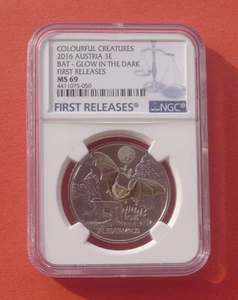 Austria 2016 COLOURFUL CREATURES THE BAT 3 Euro Copper-nickel Coin NGC MS69 - Picture 1 of 2
