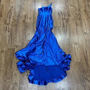 Alyce Paris 61159 High Slit One Shoulder Dress Size 000 Mermaid Party Prom Blue - Picture 1 of 20