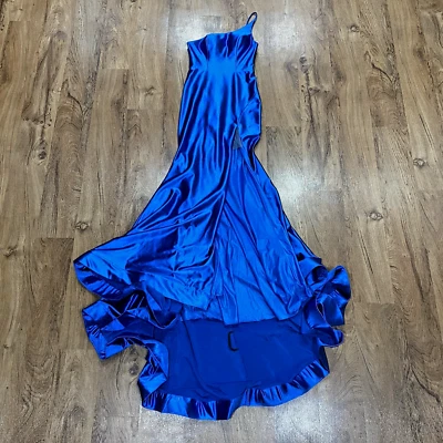 Vestido Alyce Paris 61159 abertura alta un hombro talla 000 sirena fiesta graduación azul Foto 1 de 4