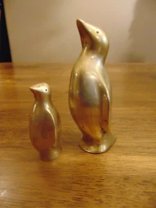Solid Brass Mom & Baby Penguin Figurine 4" & 2.5" MCM Vintage - Picture 1 of 5