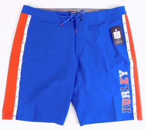 Hurley Boardshorts Men's Swim Trunks Blue Red White BBQ Summer School Sz 38 NWT - Picture 1 of 7