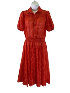 Young Edwardian By Arpeja Dress Red White Polka Dot Flare Collar Button Short - Picture 1 of 11