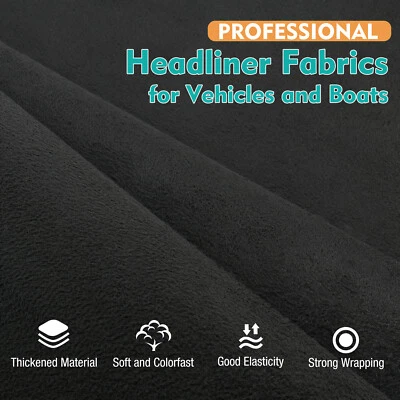 For Audi Volvo Volkswagen Headliner Fabric, Black Suede Foam Backed Replacement - Image 1 of 4