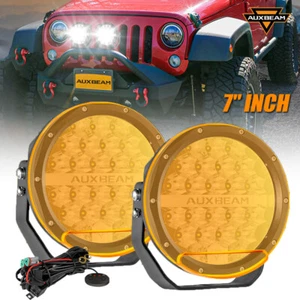 AUXBEAM 2X 7" LED Work Light Lamp Driving Fog Offroad SUV 4WD Truck+Amber Cover - Foto 1 di 12