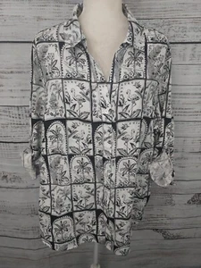 Top con botones estampado de bocetos 100 % lino C&C California 1X blanco y negro tropical - Imagen 1 de 12