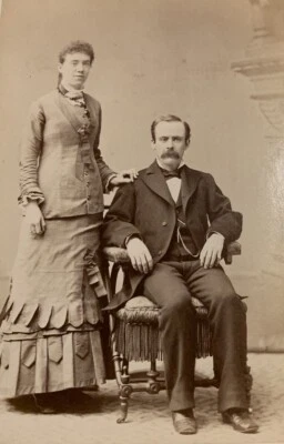 Cabinet Card Photo Victorian Woman Man Husband Wife Studio Fancy Clothing - Image 1 of 3