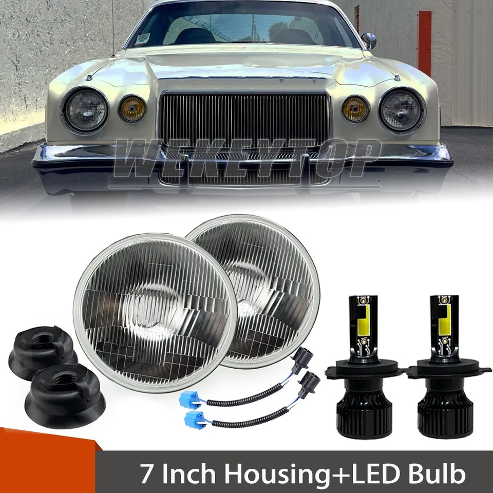 Pair 7" inch Round LED Headlights High/Low Beam For Chrysler Cordoba 1975-1977 - Изображение 1 из 4