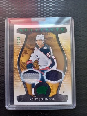 2023-24 Kent Johnson #10/35 Upper Deck NHL Artifacts - 3 Color Dual Patch #110   - Image 1 of 4