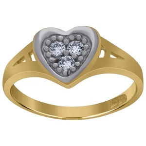 10k Gold Womens Two-Tone CZ Heart Band Ring - Picture 1 of 3