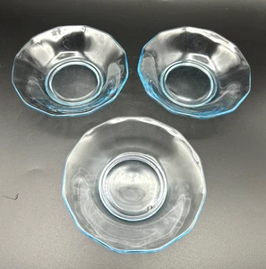 Fostoria Fairfax Blue Fruit Cereal Bowl 5.25" Small 3pc Vintage Glass - Picture 1 of 7