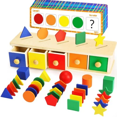 Juguetes Montessori Clasificador de Colores y Formas de Madera Juguetes para Niños Pequeños 1-3, B... Foto 1 de 4