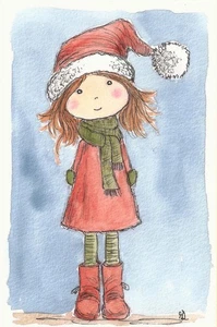WEIHNACHTSMÄDCHEN Tusche Aquarell original 10x15 - Bild 1 von 2