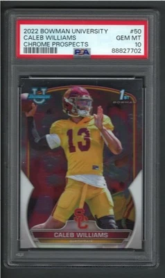 2022 Bowman University #50 Caleb Williams PRE ROOKIE PSA 10 GEM Chrome Prospects - Image 1 of 2