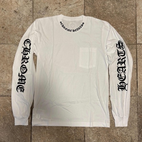 CHROME HEARTS T shirt L S manica lunga tasca logo collo cuori cromati 100% autentiche nuove