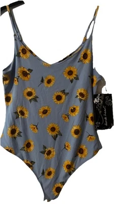 Women’s Large Derek Heart Bodysuit Sunflower Pattern Sleeveless - Image 1 of 4