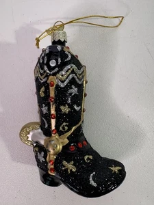 Stivali da cowboy Kurt Adler Noble Gems ornamento natalizio nero 4"L - Foto 1 di 4
