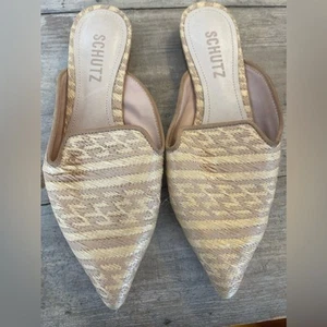 Schutz Raffia Coastal Textured Mule Slide Close Toe Tan 5 - Picture 1 of 3