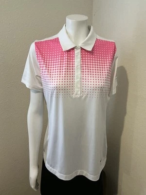Women’s NIKE GOLF White/pink Cap Sleeve TOUR PERFORMANCE DRI-FIT Polo Top Size L Foto 1 de 4