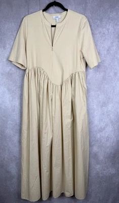 COS Oversized Cotton Poplin Asymmetrical Waist Maxi Dress In Beige Size M - Image 1 of 4
