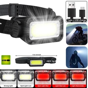 LED Stirnlampe USB Wiederaufladbar Headlight Taschenlampe Arbeitslichtleiste Kopfband Lampe - Bild 1 von 13
