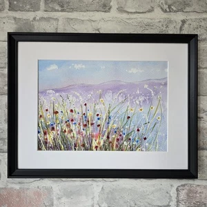 Original Floral Anglesey Landscape Watercolour Painting Framed - Picture 1 of 9