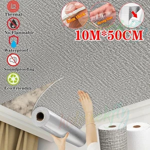 10M Thicken Self-Adhesive Thermal Insulation Plain Linen Wallpaper Wall Sticker - Picture 1 of 55