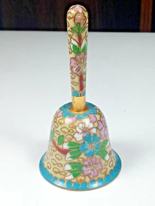 Enamel Pastel Hand Painted Cloisonne Golden Floral Small Vintage Decorative Bell - Picture 1 of 8