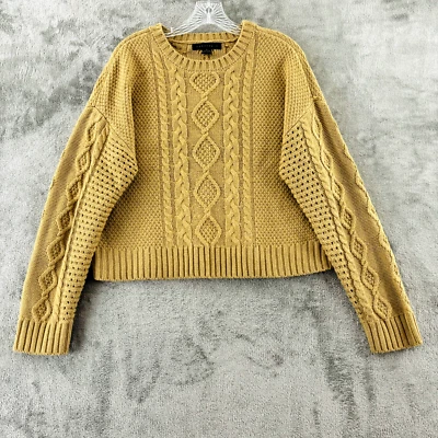 Sanctuary 电缆针织作物毛衣女式 L 棕褐色长袖套衫大圆领 — 第 1/4 张图片