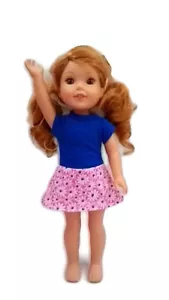 Daisy Kleid passt Gummistiefel Wisher 14,5" Puppenkleidung blau mit rosa/weißen Gänseblümchen - Bild 1 von 3