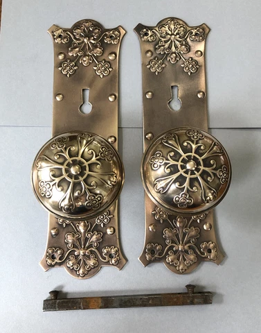 Antique PAIR of Victorian EASTLAKE BRASS DOOR HANDLES ( 2-5/16 " Dia ) (H11) Cover