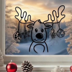 Rentier Fensterbild Weihnachten Weihnachtskugeln Aufkleber Schnee Winter Deko - Bild 1 von 6