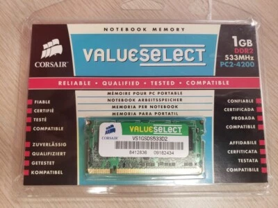 Corsair 1GB DDR2-533 (VS1GSDS533D2) SODIMM PC2-4200 NON-ECC - Image 1 of 2