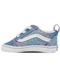 Vans Baby Blue Purple Suede Glitter Elastic Laces Old Skool Crib Shoes 0-6 Weeks - Picture 1 of 3