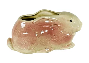 Vintage Pink & Cream Ceramic Bunny Rabbit Planter – Mid-Century Home Decor - Picture 1 of 13